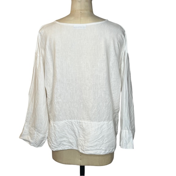 Bryn Walker white Artist Light Linen Round Neck Long Sleeve Shirt - Picture 3 of 7